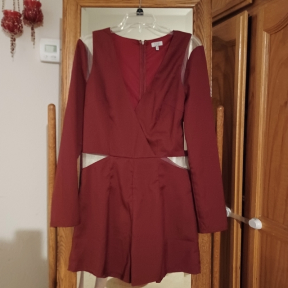 NWT Tobi Romper • Burgundy With Mesh Cut Outs •Size L
